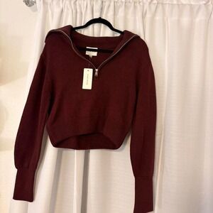 Nwt Pink Rose Crop Burgundy Half-Zip